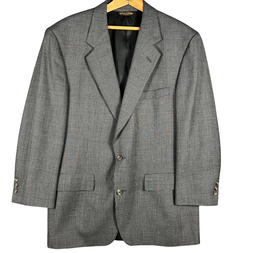 Brooks Brothers Sport Coat Mens 44 Grey Micro‎ Houndstooth Blazer Made in USA